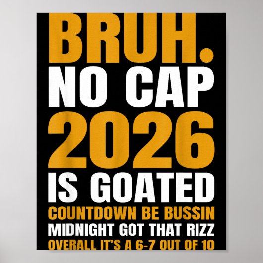 Poster New Year 2026 Bruh No Cap Countdown Bussin Funny R (Devant)