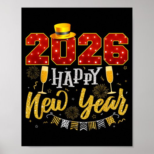 Poster New Years Eve Party 2026 Fireworks Happy New Year  (Devant)
