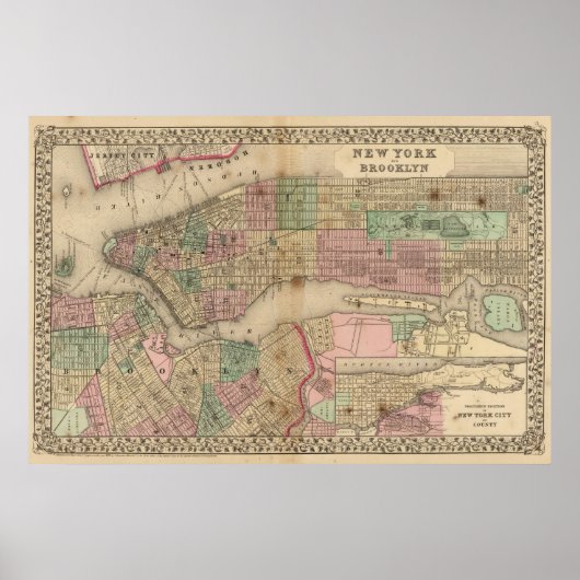 Poster New York, Brooklyn Carte par Mitchell (Devant)