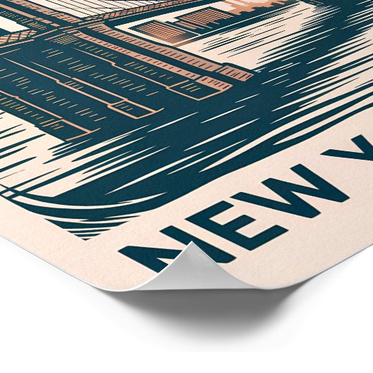 Poster New York City Brooklyn Bridge Bold Retro Skyline (Coin)