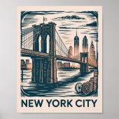 Poster New York City Brooklyn Bridge Bold Retro Skyline (Devant)
