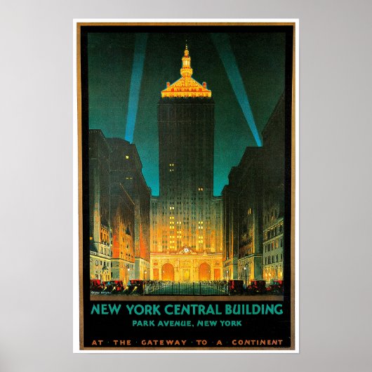 Poster New York City Central Building Travel Art (Devant)