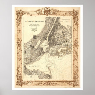 Poster New York City et carte d'environs par Lindenkohl