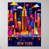 Poster New York City Neon Glow - Art géométrique Skyline (Devant)