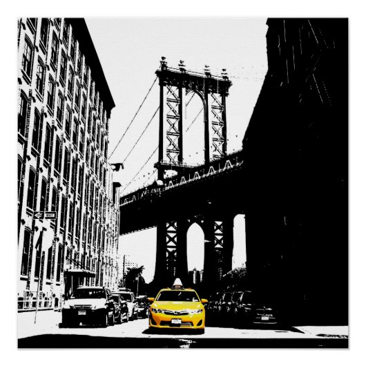 Poster New York City Nyc Taxi jaune Brooklyn Bridge (Devant)