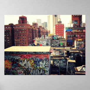 Poster New York City Rooftops Covered in Graffiti, Medium