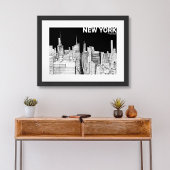 Poster New York City Skyline Noir Blanc Esquisse Mate