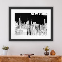 New York City Skyline Noir Blanc Esquisse Mate