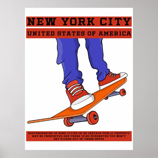 Poster New York City, USA Cool Skateboard (Devant)