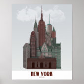 Poster New York dans les nuages - Rouge foncé et vert (Devant)
