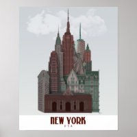 New York dans les nuages - Rouge foncé et vert
