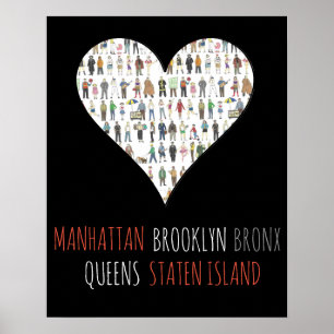 Poster New York Heart Brooklyn Bronx Queens Manhattan SI