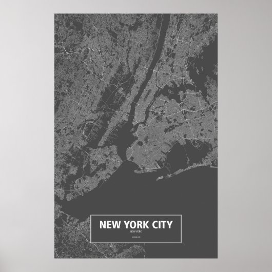 Poster New York, New York (blanc sur noir) (Devant)