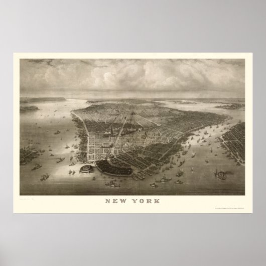 Poster New York, NY Carte panoramique - 1851 (Devant)