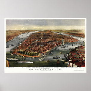 Poster New York, NY Carte panoramique - 1870
