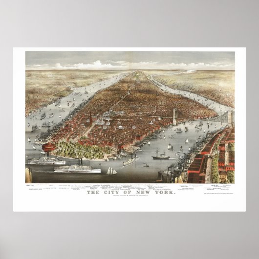 Poster New York, NY Panoramic Map - 1876 (Devant)