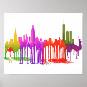 POSTER NEW YORK, NY PUDDLES SKYLINE -