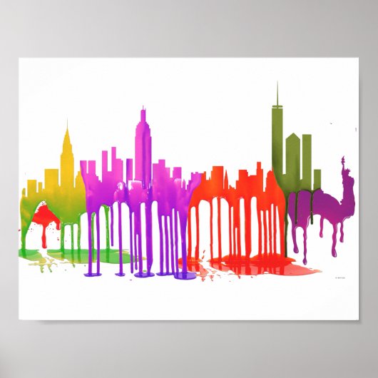 POSTER NEW YORK, NY PUDDLES SKYLINE - (Devant)