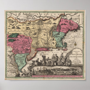 Poster New York Seutter, reproduction 1730 de MATTHAEUS