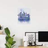 Poster New York Skyline - Aquarelle bleue (Bureau à domicile)