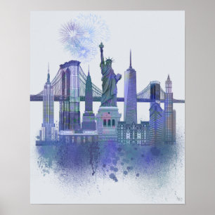 Poster New York Skyline - Aquarelle bleue
