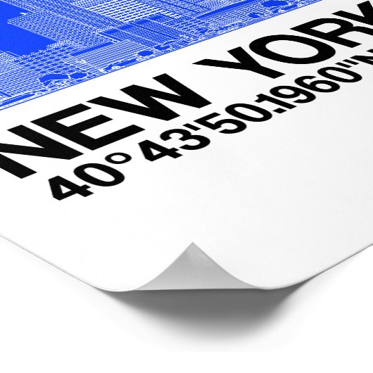Poster New York Skyline + Coordonnées dans Blue Backgr. (Coin)