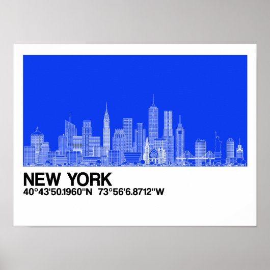 Poster New York Skyline + Coordonnées dans Blue Backgr. (Devant)