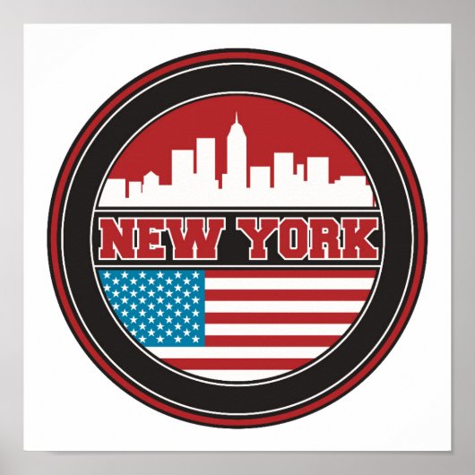 Poster New York Skyline | Drapeau des États-Unis (Devant)