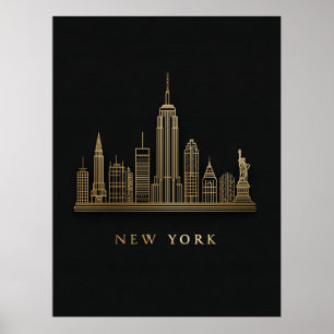 Poster New York Skyline Gold Line Art
