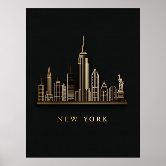 Poster New York Skyline Gold Line Art (Devant)