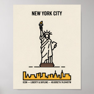 Poster New York Skyline Statue of Liberty Bold Line Art