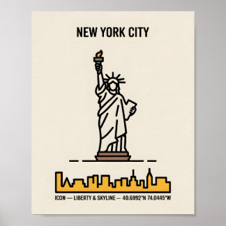Poster New York Skyline Statue of Liberty Bold Line Art