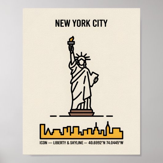 Poster New York Skyline Statue of Liberty Bold Line Art (Devant)
