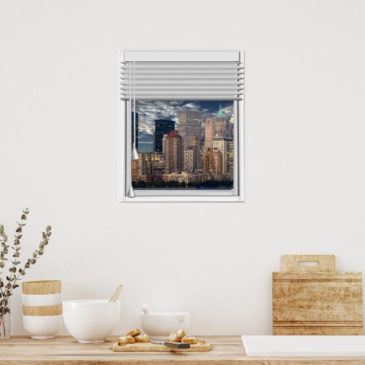 Poster New York Skyline View Fake Window With Blind (Cuisine)