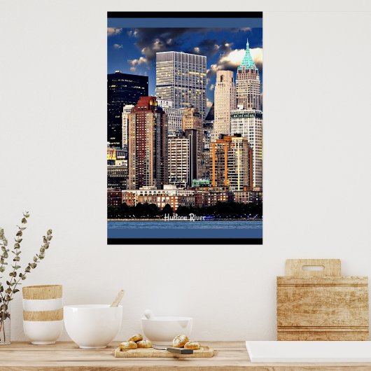Poster New York Skyline, Voilier sur la rivière Hudson (Cuisine)