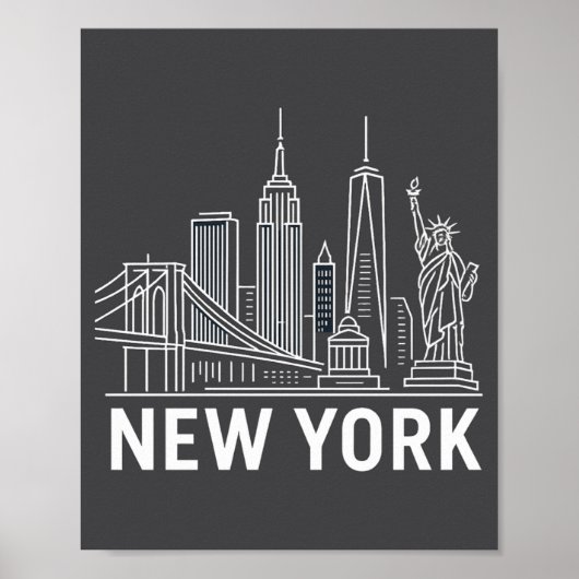 Poster New York Skyline With Statue Of Liberty White Line (Devant)