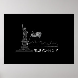 Poster New York - Statue de la Liberté - USA - Drapeau gr