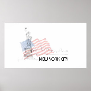 Poster New York - Statue of Libery - USA Flag Graphic