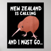 Poster New Zealand Is Calling Kiwi Bird Wildlife Animal (Devant)