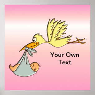 Poster Newborn Baby Girl - A Flying Stork Delivery