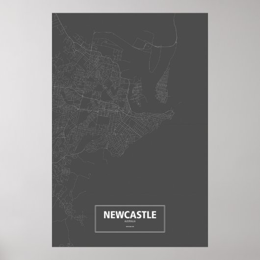 Poster Newcastle, Australie (blanc sur noir) (Devant)