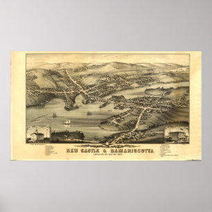 Poster Newcastle & Damariscotta Maine 1878 Carte panorami