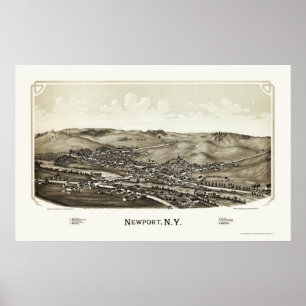 Poster Newport, carte panoramique de NY - 1890