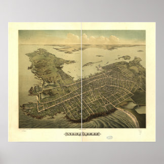 Poster Newport Rhode Island 1878 Antique carte panoramiqu