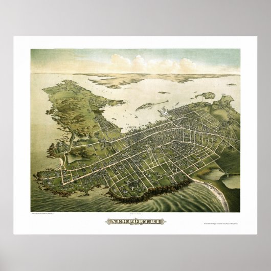 Poster Newport, RI Carte panoramique - 1878 (Devant)