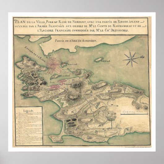 Poster Newport, RI Carte révolutionnaire 1780 (Devant)