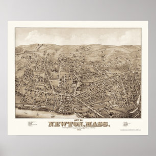 Poster Newton, MA Carte panoramique - 1878