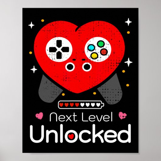 Poster Next Level Unlocked Love Power Loading Game Heart  (Devant)