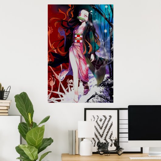 Poster Nezuko En Enfer Kimetsu No Yaiba (Bureau à domicile)