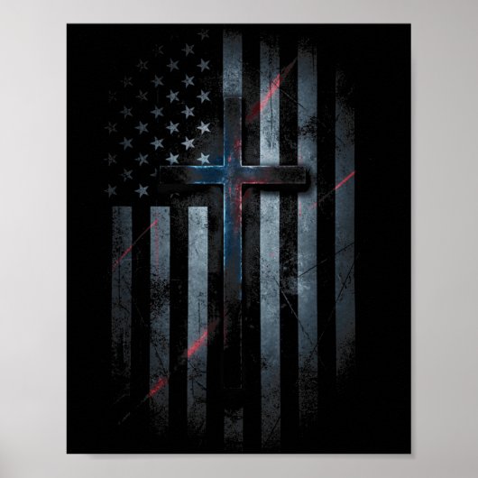 Poster Nge American Flag And Cross Faith Family Dom Usa F (Devant)